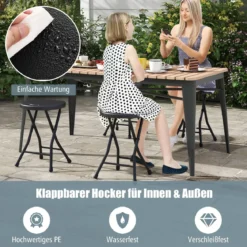 2er Set Klapphocker klappbarer Hocker mit Tragegriff, 150 kg Tragkraft für Küche Garten Schwarz