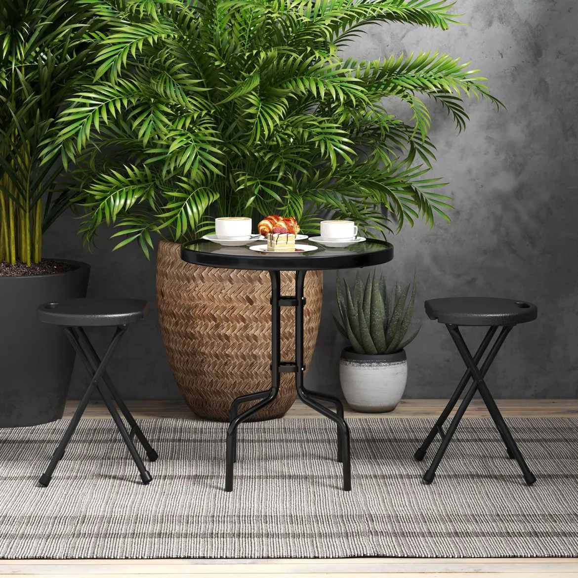2er Set Klapphocker klappbarer Hocker mit Tragegriff, 150 kg Tragkraft für Küche Garten Schwarz