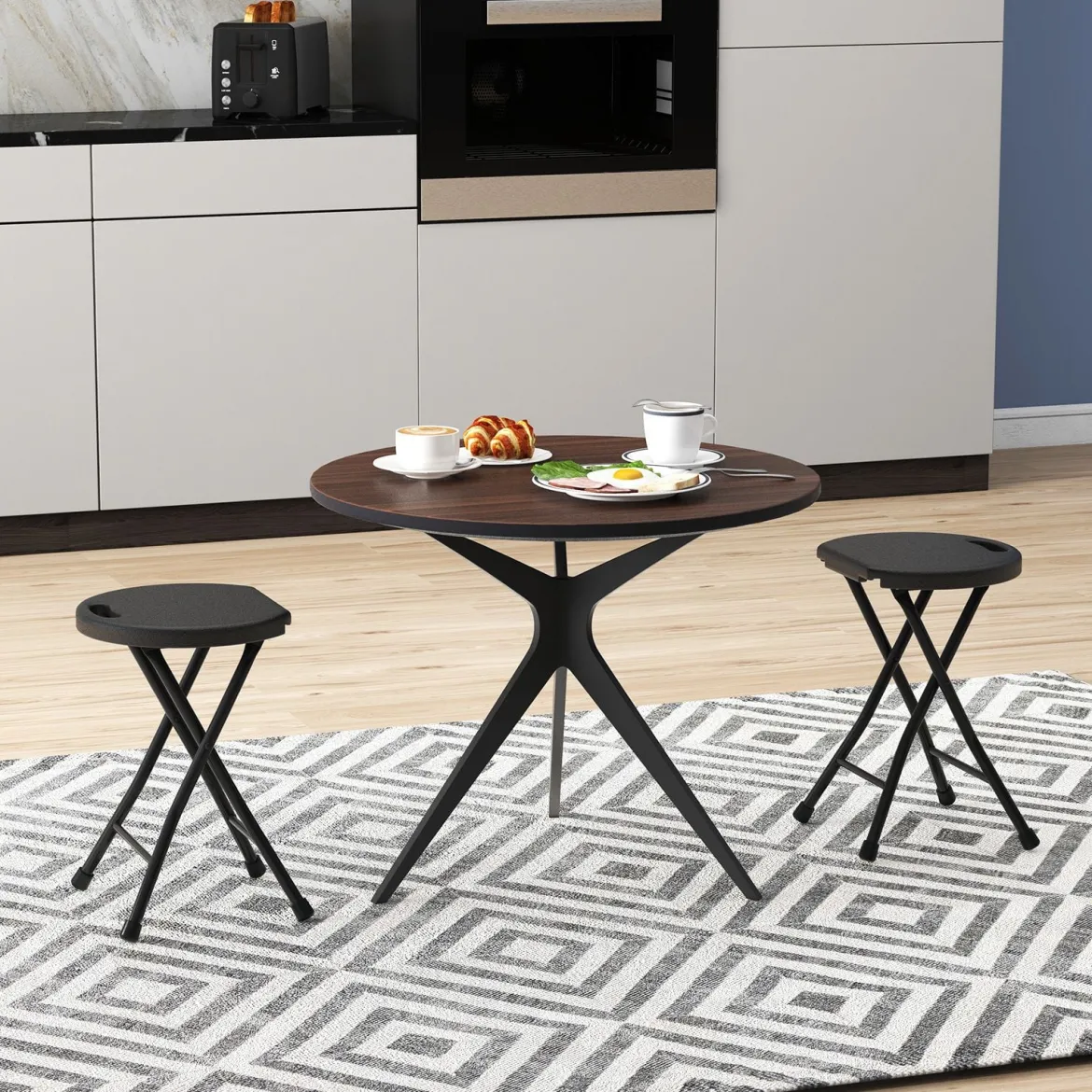 2er Set Klapphocker klappbarer Hocker mit Tragegriff, 150 kg Tragkraft für Küche Garten Schwarz