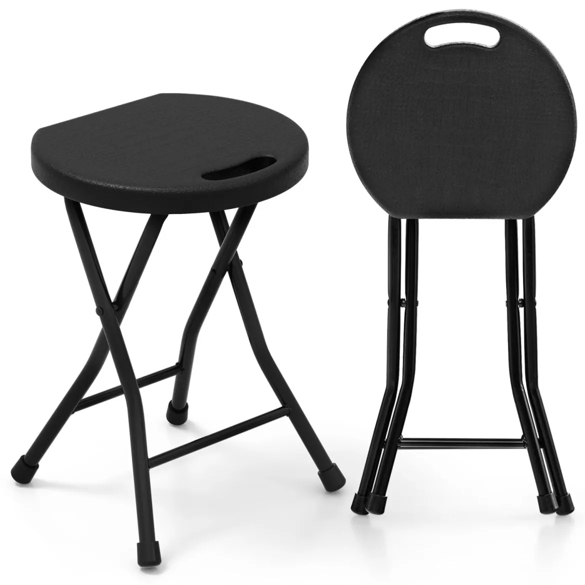 2er Set Klapphocker klappbarer Hocker mit Tragegriff, 150 kg Tragkraft für Küche Garten Schwarz
