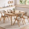 4er Set Klappstühle aus Holz mit Gepolsterter Sitzfläche & Atmungsaktiven Leinenkissen 61 x 53 x 81 cm