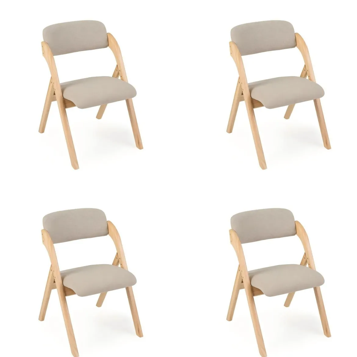 4er Set Klappstühle aus Holz mit Gepolsterter Sitzfläche & Atmungsaktiven Leinenkissen 61 x 53 x 81 cm