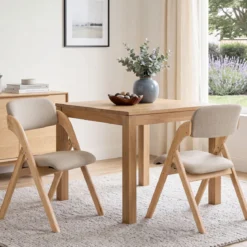 4er Set Klappstühle aus Holz mit Gepolsterter Sitzfläche & Atmungsaktiven Leinenkissen 61 x 53 x 81 cm