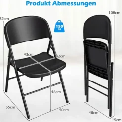 6er Set Klappstühle aus Metall & Kunsttoff Faltstuhl mit 150 kg Tragfähigkeit Gaststühle Schwarz