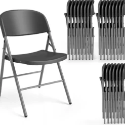 6er Set Klappstühle aus Metall & Kunsttoff Faltstuhl mit 150 kg Tragfähigkeit Gaststühle Grau