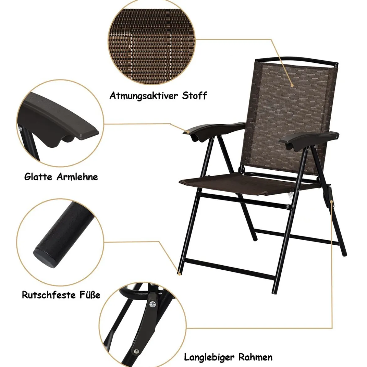 4er Set Klappstühle Hochlehner Gartenstuhl Klappsessel 69 x 54 cm x 90 cm Braun