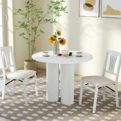 2er-Set Klappstühle mit Gepolsterte Sitzen & Gummibaumholzrahmen Esszimmerstühle Beige + Weiß