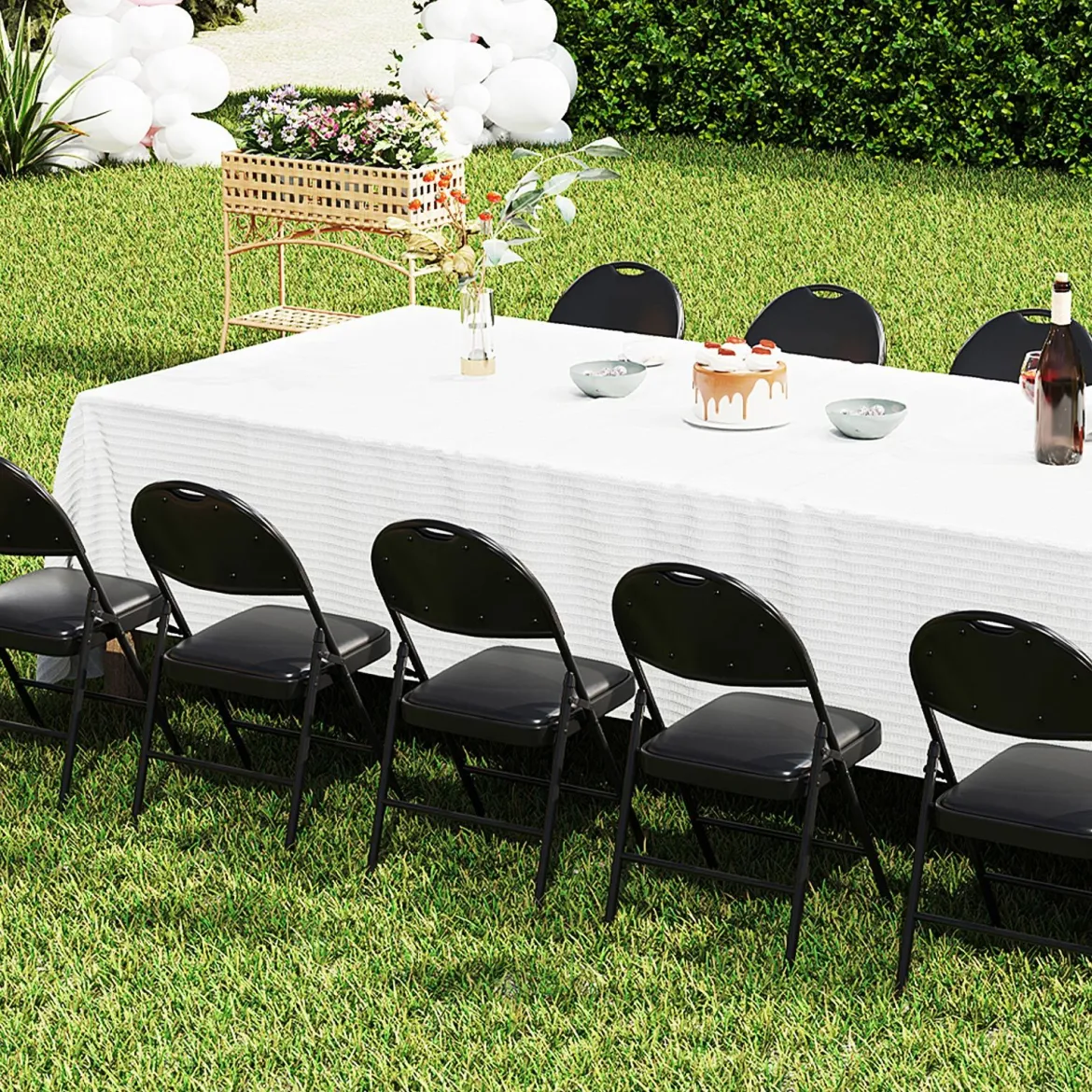 2er Set Klappstühle mit Metallrahmen Gepolsterter Gartenstuhl Kunstleder Klappbarer Campingstuhl