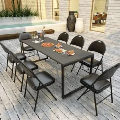 4er Set Klappstühle mit Metallrahmen Gepolsterter Gartenstuhl Kunstleder Klappbarer Campingstuhl