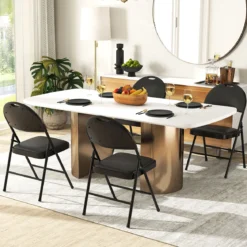 4er Set Klappstühle mit Metallrahmen Gepolsterter Gartenstuhl Kunstleder Klappbarer Campingstuhl
