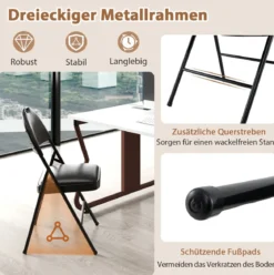 4er Set Klappstühle mit Metallrahmen Gepolsterter Gartenstuhl Kunstleder Klappbarer Campingstuhl