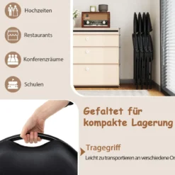4er Set Klappstühle mit Metallrahmen Gepolsterter Gartenstuhl Kunstleder Klappbarer Campingstuhl
