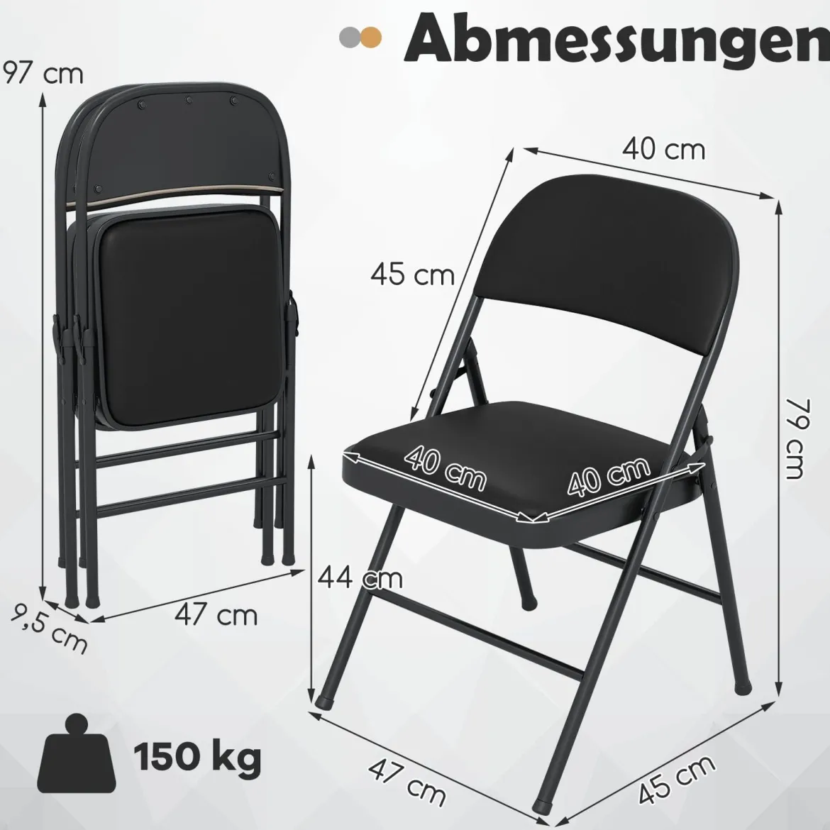 2er Set Klappstühle mit Metallrahmen Gartenstuhl Kunstleder Campingstuhl Gepolsterte Esszimmertühle