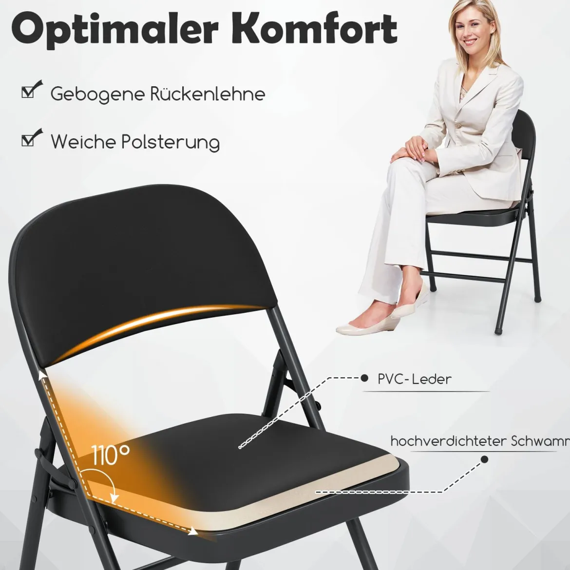 2er Set Klappstühle mit Metallrahmen Gartenstuhl Kunstleder Campingstuhl Gepolsterte Esszimmertühle