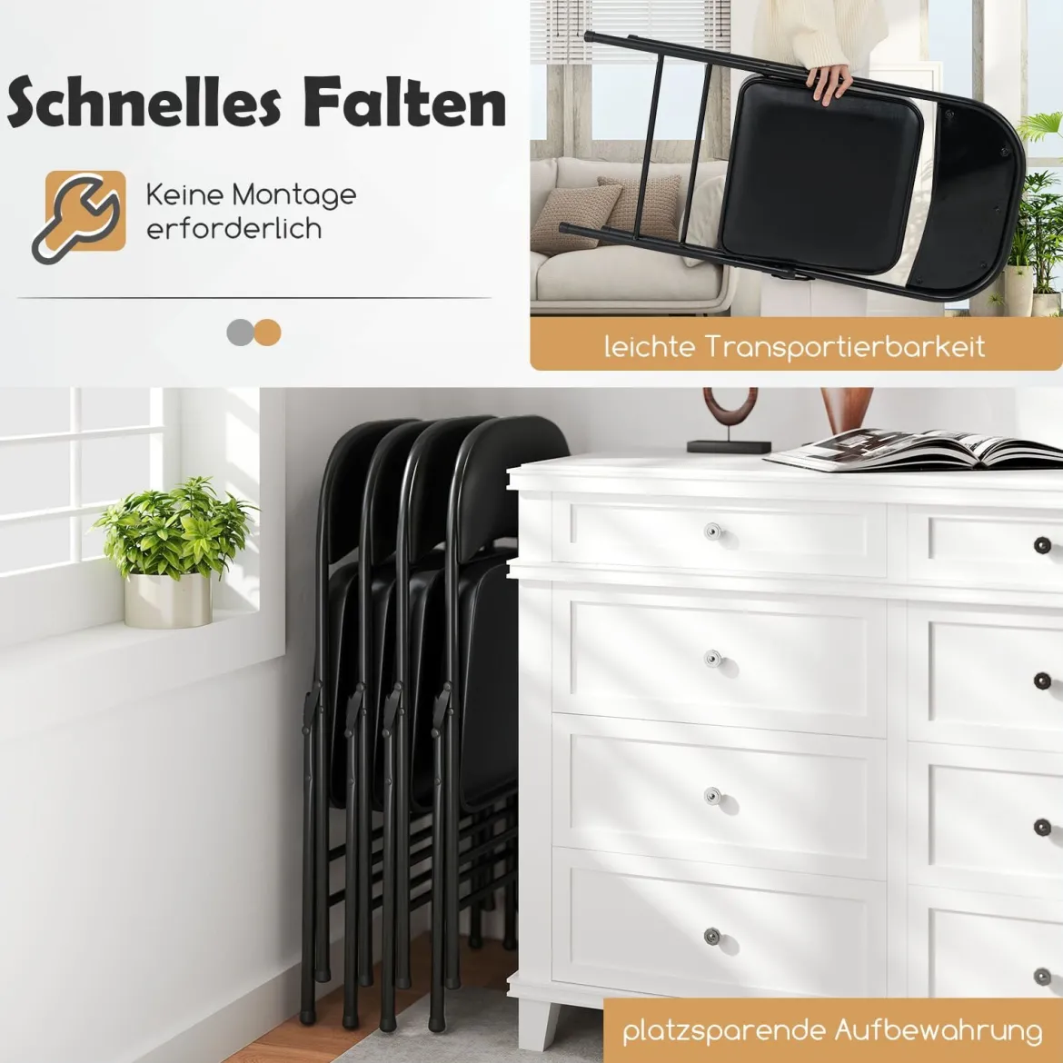 2er Set Klappstühle mit Metallrahmen Gartenstuhl Kunstleder Campingstuhl Gepolsterte Esszimmertühle