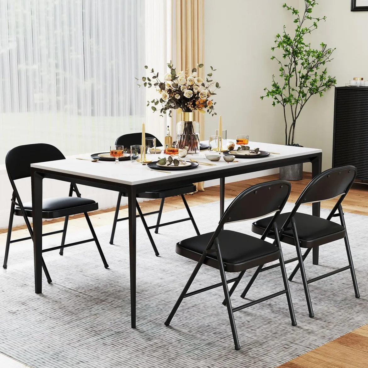 2er Set Klappstühle mit Metallrahmen Gartenstuhl Kunstleder Campingstuhl Gepolsterte Esszimmertühle
