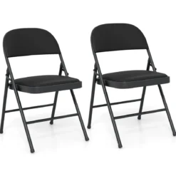 2er Set Klappstühle mit Metallrahmen Gartenstuhl Kunstleder Campingstuhl Gepolsterte Esszimmertühle