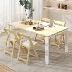 2er Set Klappstuhl mit Gepolsterter Sitzfläche Esszimmerstühlen aus Gummibaumholz