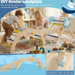 3er Set Klettergerüst Klappabres Kletterdreieck mit Rutsche & Kletterbogen Seefahrer Sprossendreieck
