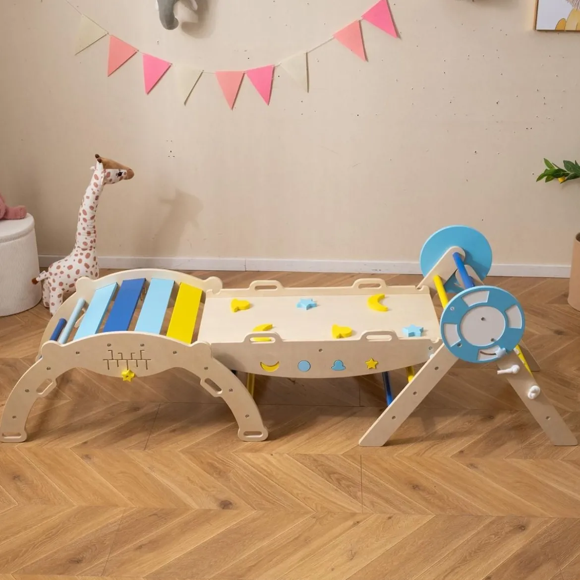 3er Set Klettergerüst Klappabres Kletterdreieck mit Rutsche & Kletterbogen Seefahrer Sprossendreieck