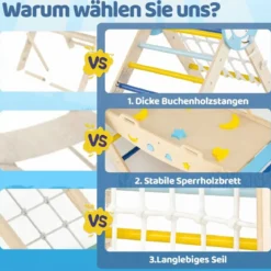 3er Set Klettergerüst Klappabres Kletterdreieck mit Rutsche & Kletterbogen Seefahrer Sprossendreieck