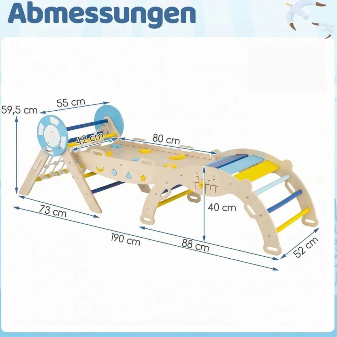 3er Set Klettergerüst Klappabres Kletterdreieck mit Rutsche & Kletterbogen Seefahrer Sprossendreieck