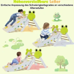 3er Set Klettergerüst mit Rutsche & Kletterbogen & Doppelseitige Rampe Kletterdreieck Weiß