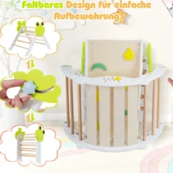 3er Set Klettergerüst mit Rutsche & Kletterbogen & Doppelseitige Rampe Kletterdreieck Weiß