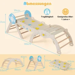 3er Set Klettergerüst mit Rutsche & Kletterbogen & Baustein Set Klappabres Kletterdreieck Natur
