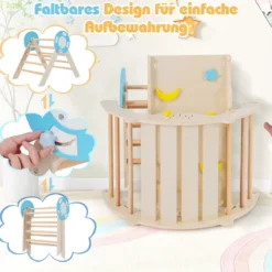3er Set Klettergerüst mit Rutsche & Kletterbogen & Baustein Set Klappabres Kletterdreieck Natur