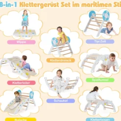3er Set Klettergerüst mit Rutsche & Kletterbogen & Baustein Set Klappabres Kletterdreieck Weiß