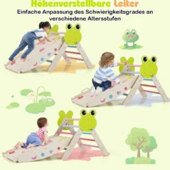 3er Set Klettergerüst mit Rutsche & Kletterbogen & Doppelseitige Rampe Kletterdreieck Mehrfarbig