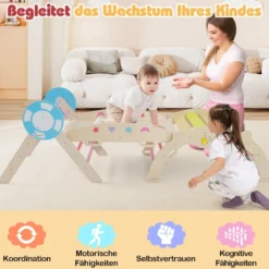 3er Set Klettergerüst mit Rutsche & Kletterbogen & Baustein Set Klappabres Kletterdreieck Mehrfarbig