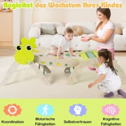 3er Set Klettergerüst mit Rutsche & Kletterbogen & Doppelseitige Rampe Kletterdreieck Grün