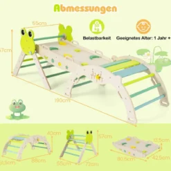 3er Set Klettergerüst mit Rutsche & Kletterbogen & Doppelseitige Rampe Kletterdreieck Grün