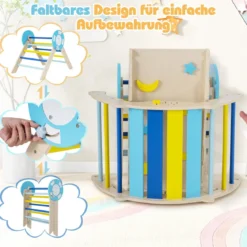 3er Set Klettergerüst mit Rutsche & Kletterbogen & Baustein Set Klappabres Kletterdreieck Blau