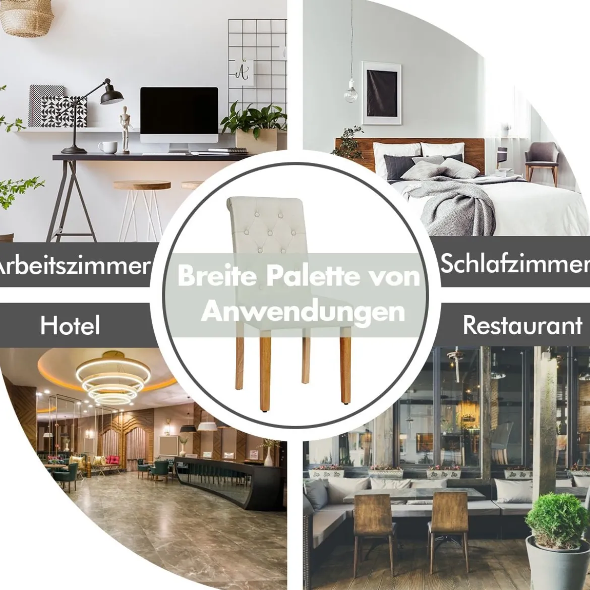 2er-Set Knopfgetuftete Esszimmerstühle gepolsterte Stoffstühle mit Gummibaumholzbeinen Beige