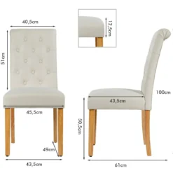 2er-Set Knopfgetuftete Esszimmerstühle gepolsterte Stoffstühle mit Gummibaumholzbeinen Beige