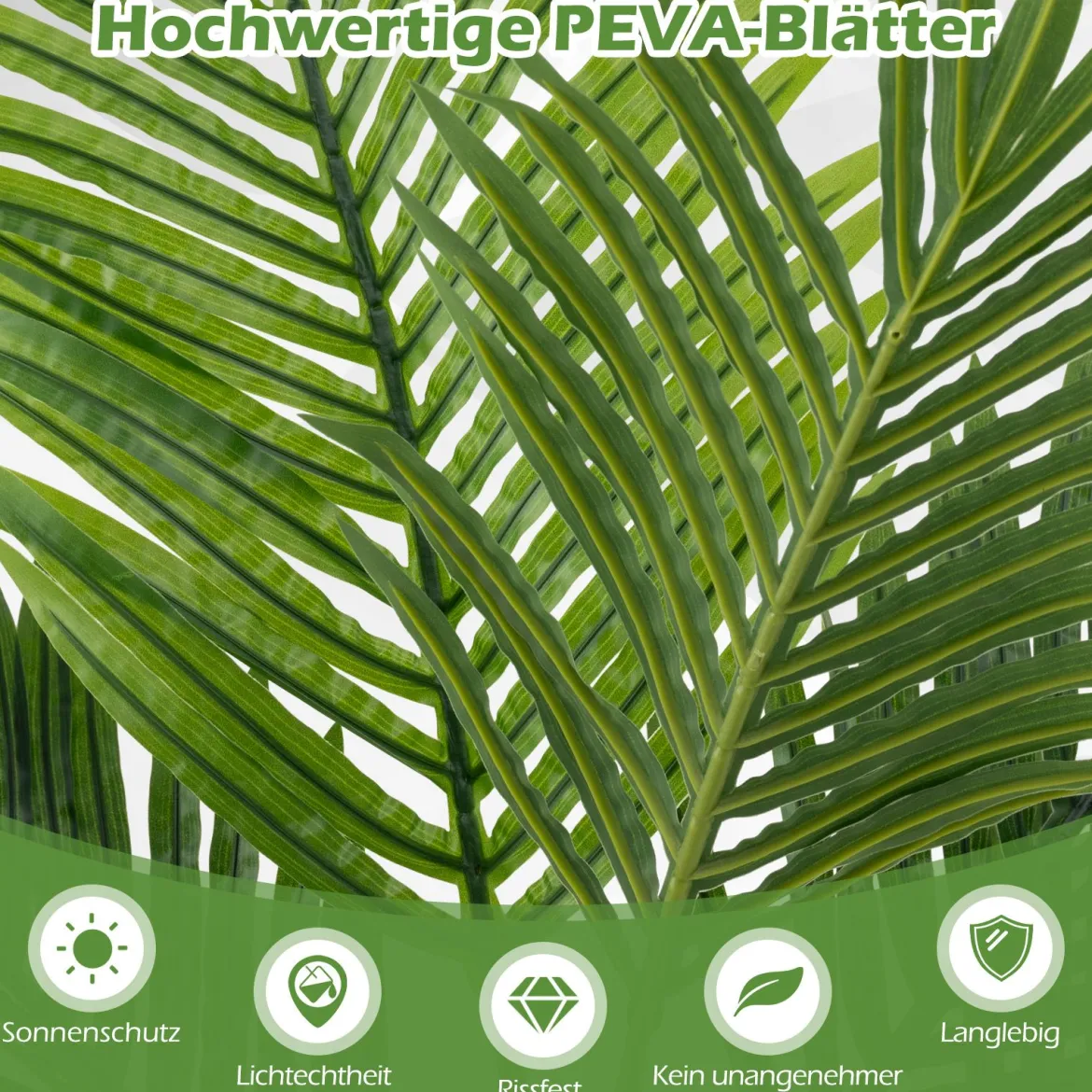 2er Set Künstliche Areca Palme 140 cm Kunstpflanze im Topf Kunstpalme mit Blättern Grün