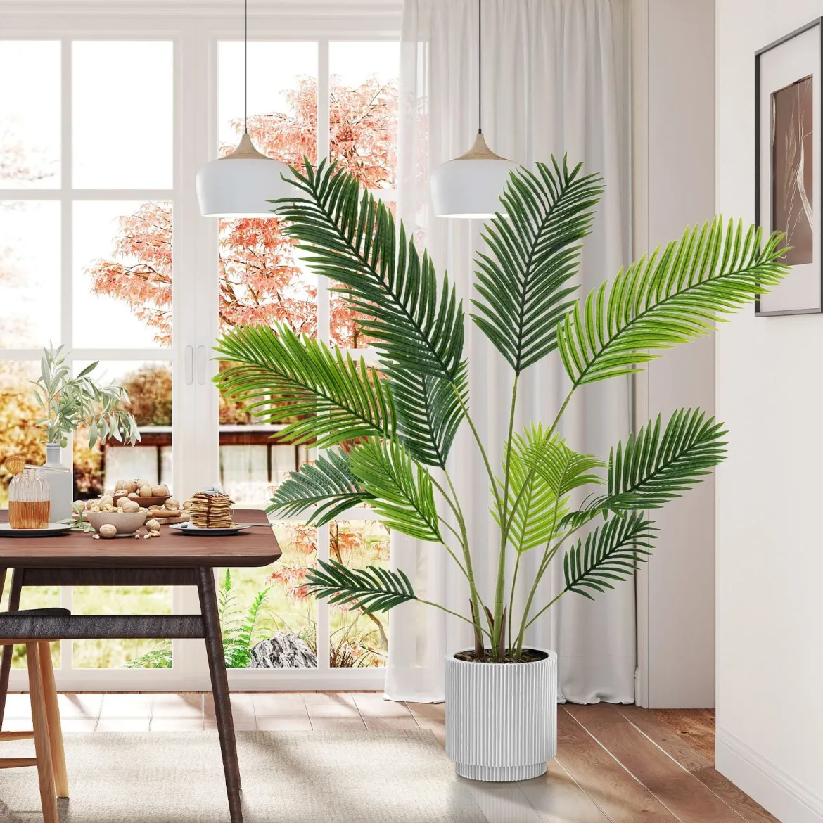2er Set Künstliche Areca Palme 140 cm Kunstpflanze im Topf Kunstpalme mit Blättern Grün