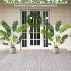 2er Set Künstliche Areca Palme 140 cm Kunstpflanze im Topf Kunstpalme mit Blättern Grün