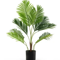 2er Set Künstliche Areca Palme 90 cm Kunstpflanze im Topf Kunstpalme mit Blättern Grün
