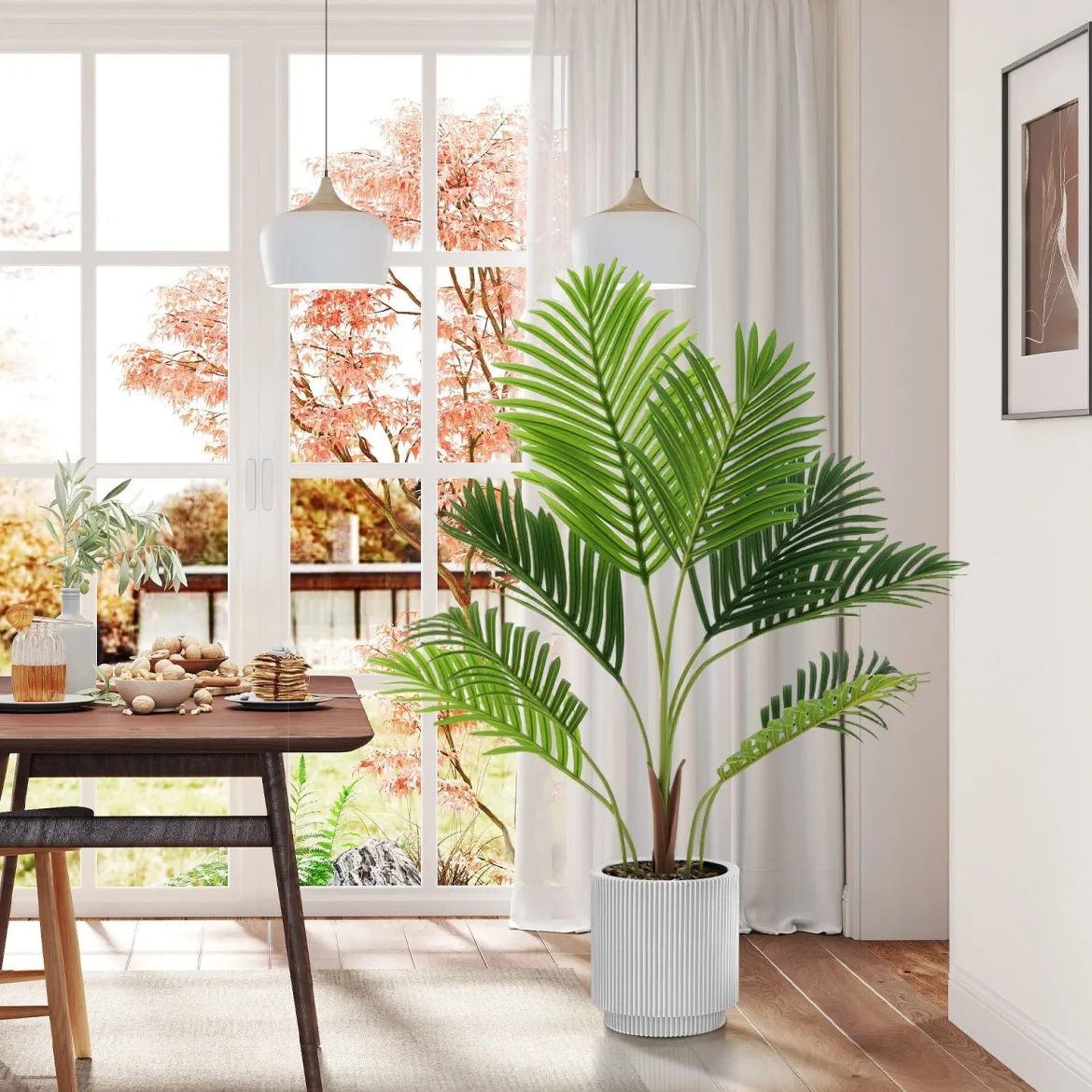 2er Set Künstliche Areca Palme 90 cm Kunstpflanze im Topf Kunstpalme mit Blättern Grün