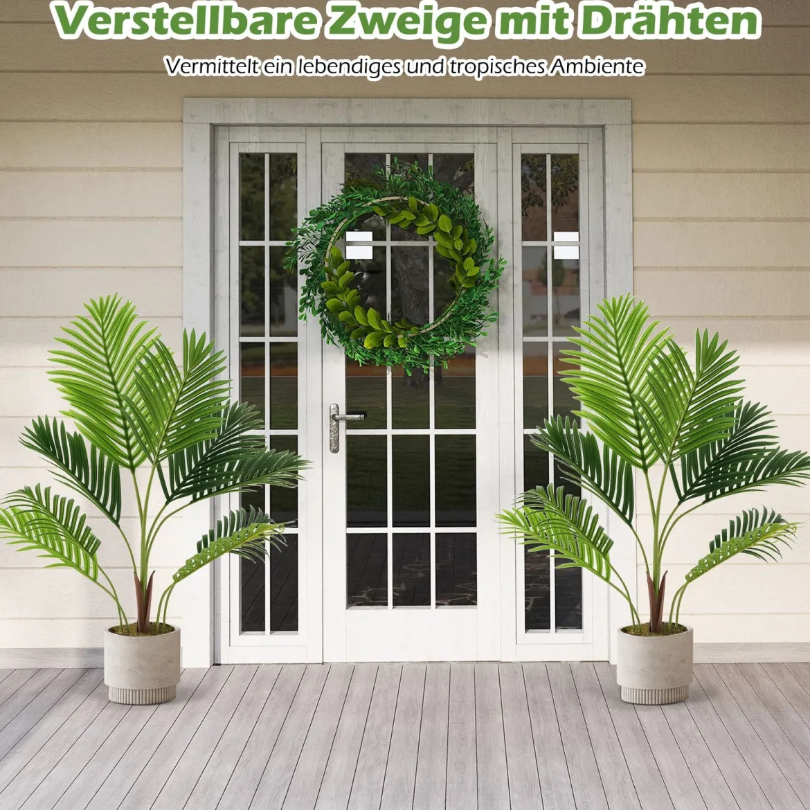 2er Set Künstliche Areca Palme 90 cm Kunstpflanze im Topf Kunstpalme mit Blättern Grün