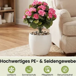 2er Set Künstliche Geranien mit realistischer PE-Stamm & Seidenblumen & -blätter Rosa