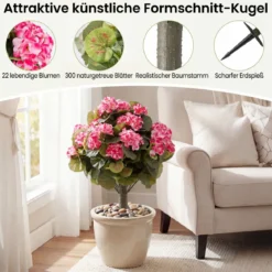 2er Set Künstliche Geranien mit realistischer PE-Stamm & Seidenblumen & -blätter Rosa