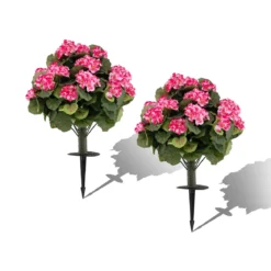 2er Set Künstliche Geranien mit realistischer PE-Stamm & Seidenblumen & -blätter Rosa