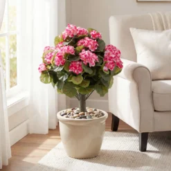 2er Set Künstliche Geranien mit realistischer PE-Stamm & Seidenblumen & -blätter Rosa