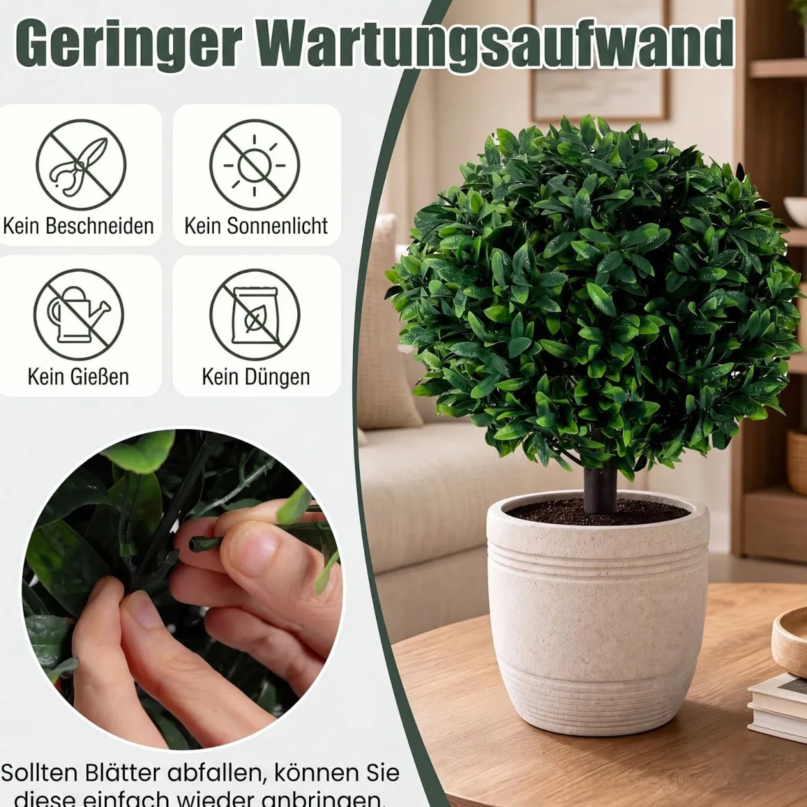 2er Set Künstliche Olivenbäume 65 cm Wetterfest mit Erdspießen Outdoor Grün
