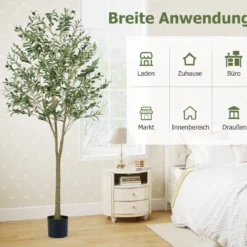 2er Set künstliche Olivenbäume 180 cm hohe künstliche Olivenpflanzen mit Kunststoff-Pflanzgefäß Grün